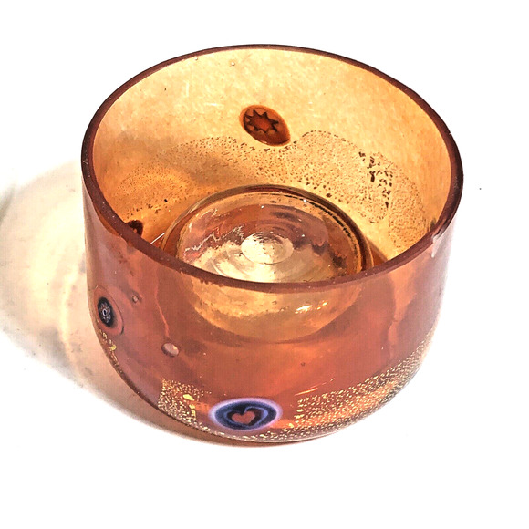 Orange Clear Art Glass Tealight Votive Candle Holder Hand Blown Millefiore - Picture 11 of 11